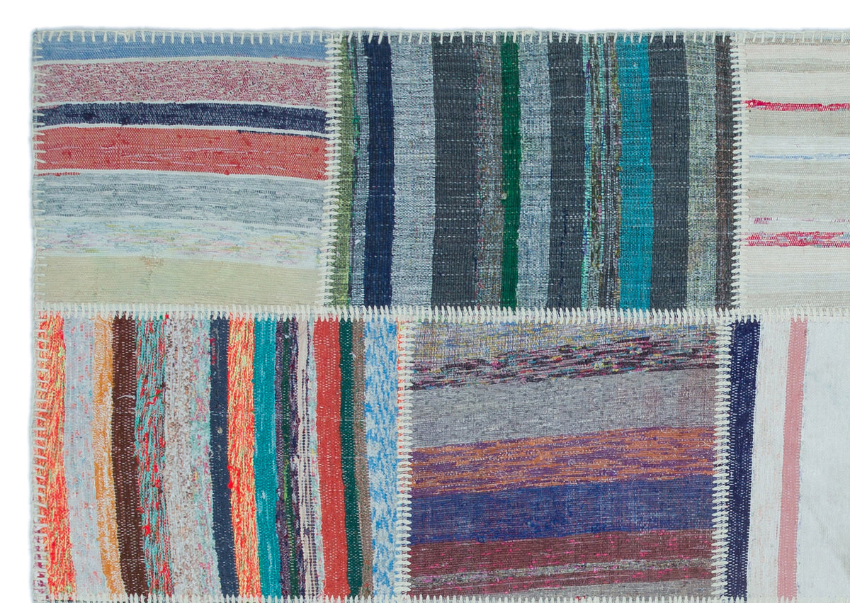 Striped Over Dyed Kilim Patchwork Unique Rug 5&#39;3&#39;&#39; x 7&#39;7&#39;&#39; ft 160 x 230 cm