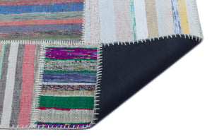 Striped Over Dyed Kilim Patchwork Unique Rug 5'3'' x 7'7'' ft 160 x 230 cm