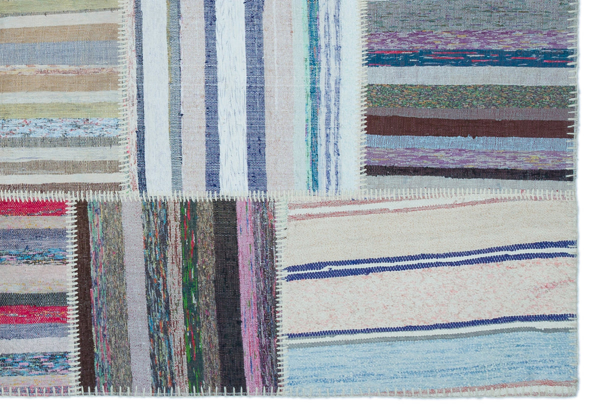Striped Over Dyed Kilim Patchwork Unique Rug 5&#39;3&#39;&#39; x 7&#39;7&#39;&#39; ft 160 x 230 cm