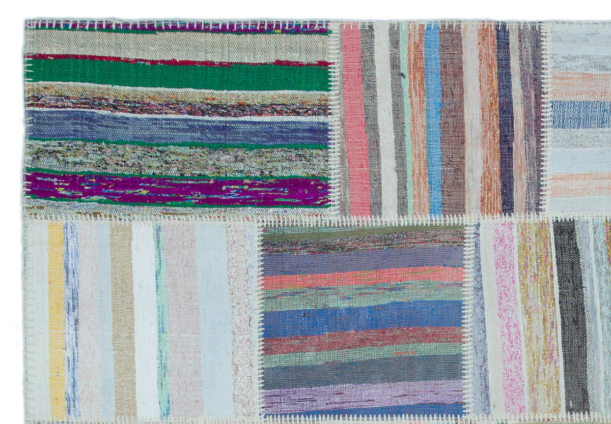Striped Over Dyed Kilim Patchwork Unique Rug 5&#39;3&#39;&#39; x 7&#39;7&#39;&#39; ft 160 x 230 cm