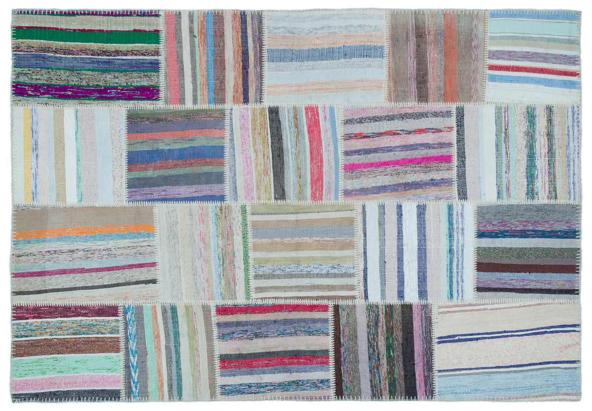 Striped Over Dyed Kilim Patchwork Unique Rug 5&#39;3&#39;&#39; x 7&#39;7&#39;&#39; ft 160 x 230 cm
