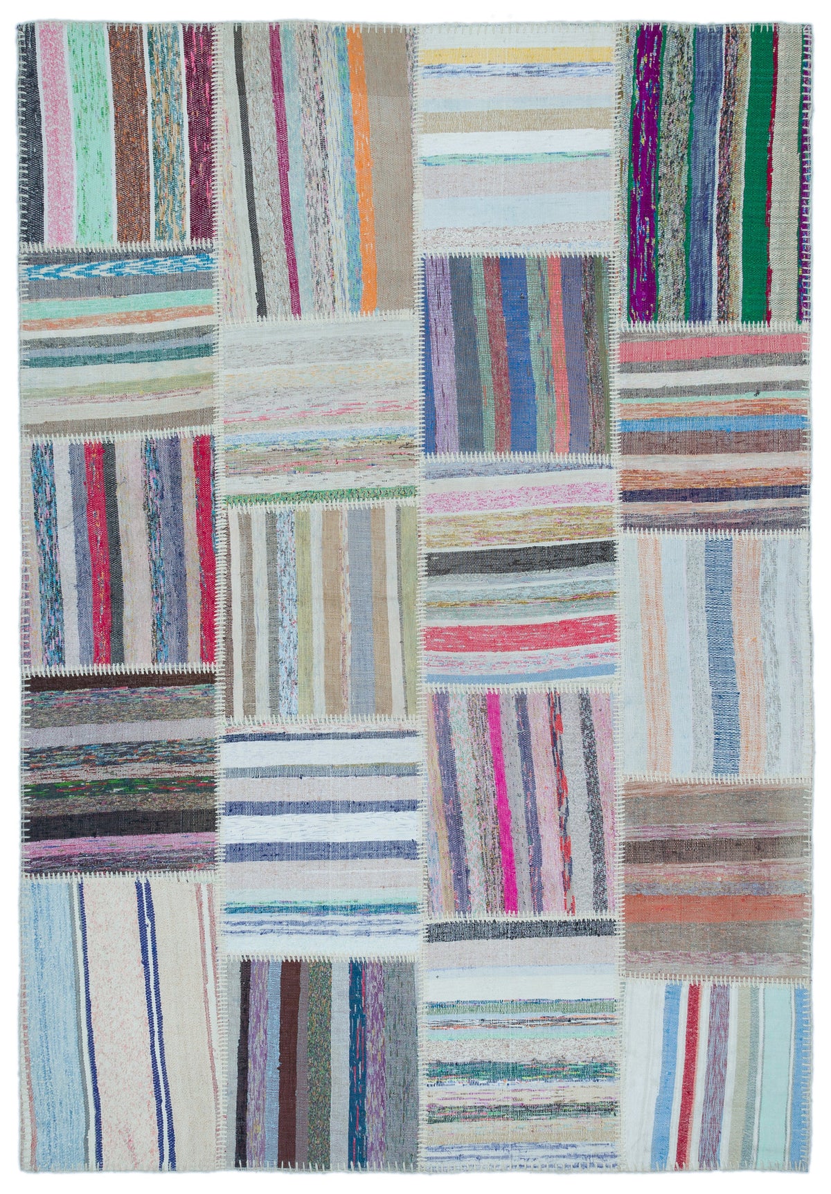 Striped Over Dyed Kilim Patchwork Unique Rug 5&#39;3&#39;&#39; x 7&#39;7&#39;&#39; ft 160 x 230 cm