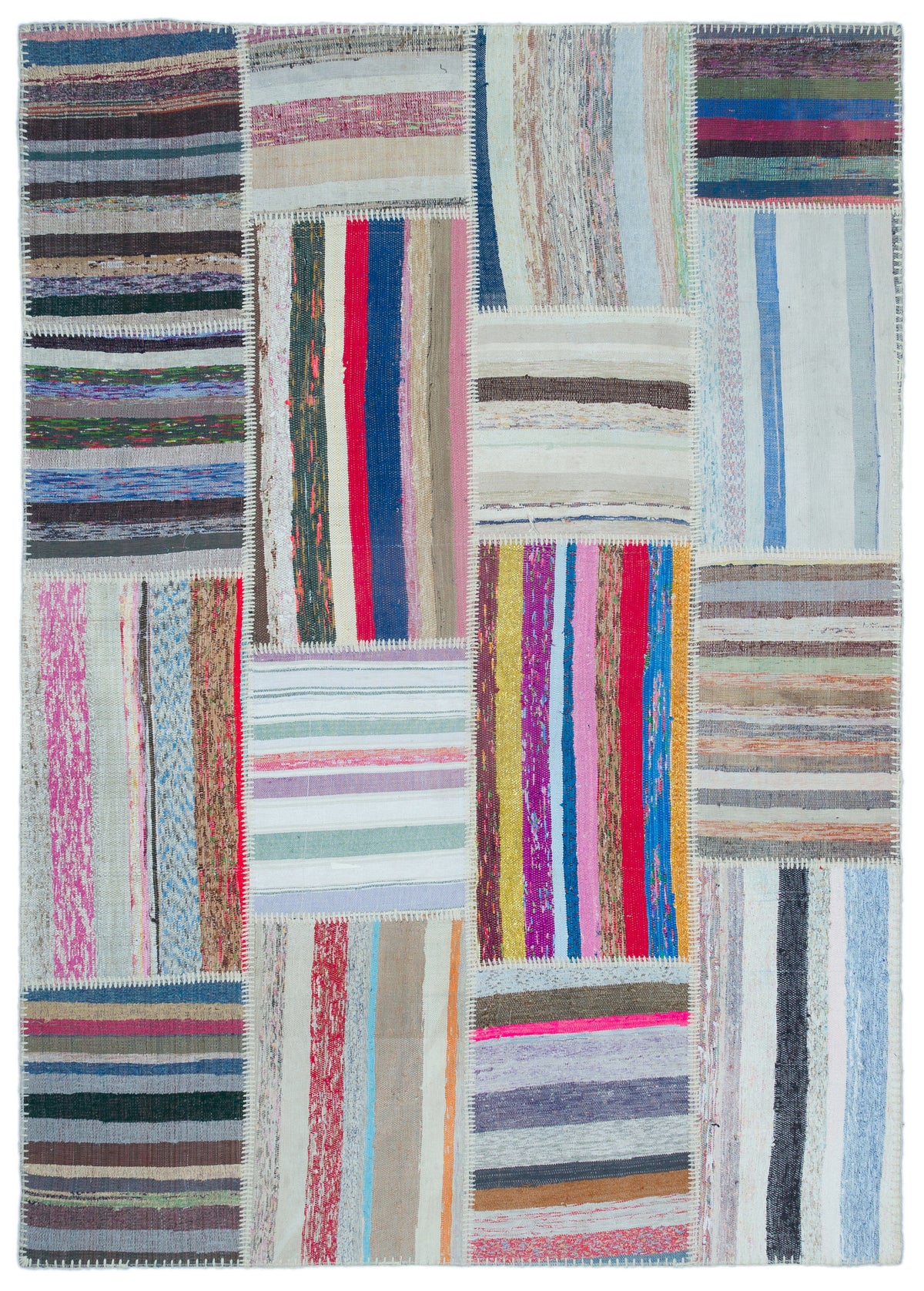 Striped Over Dyed Kilim Patchwork Unique Rug 5&#39;3&#39;&#39; x 7&#39;4&#39;&#39; ft 160 x 224 cm