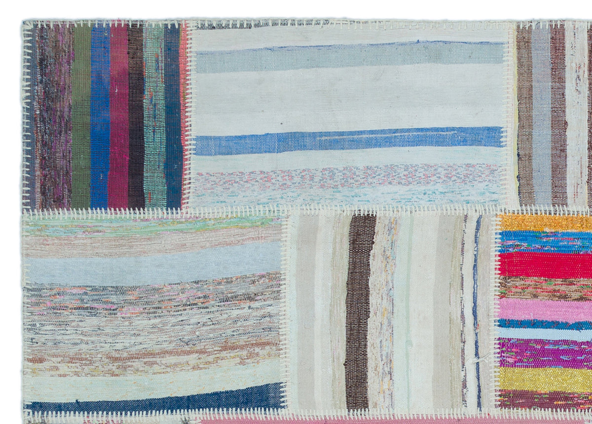 Striped Over Dyed Kilim Patchwork Unique Rug 5&#39;3&#39;&#39; x 7&#39;4&#39;&#39; ft 160 x 224 cm