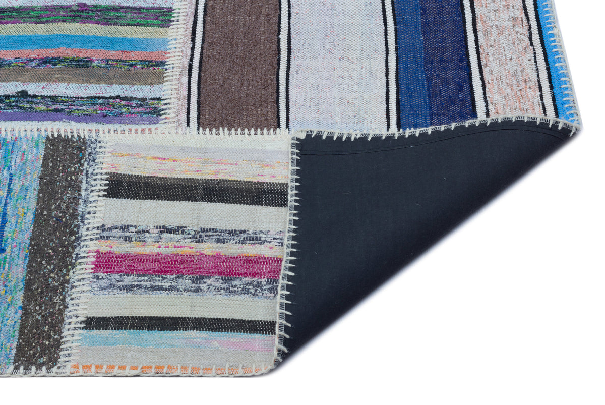 Striped Over Dyed Kilim Patchwork Unique Rug 5&#39;3&#39;&#39; x 7&#39;5&#39;&#39; ft 160 x 227 cm