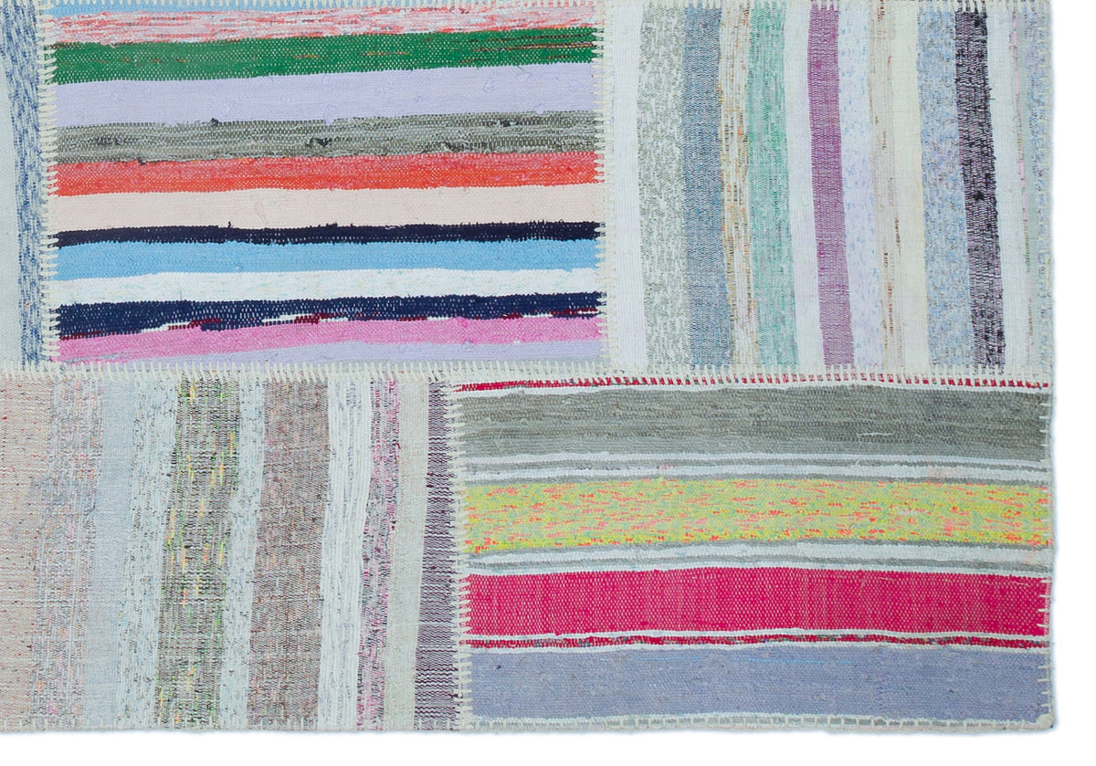 Striped Over Dyed Kilim Patchwork Unique Rug 5&#39;3&#39;&#39; x 7&#39;5&#39;&#39; ft 160 x 227 cm