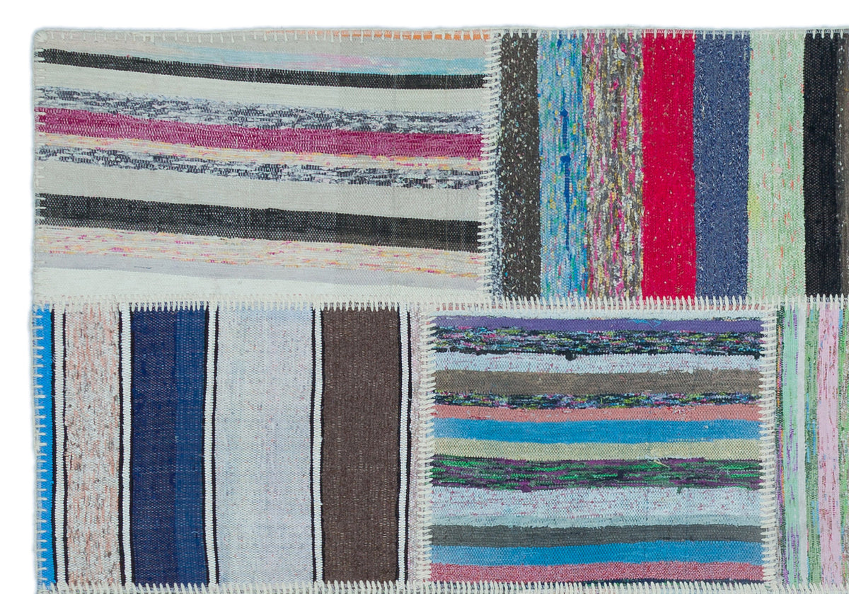 Striped Over Dyed Kilim Patchwork Unique Rug 5&#39;3&#39;&#39; x 7&#39;5&#39;&#39; ft 160 x 227 cm