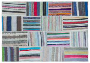 Striped Over Dyed Kilim Patchwork Unique Rug 5'3'' x 7'5'' ft 160 x 227 cm