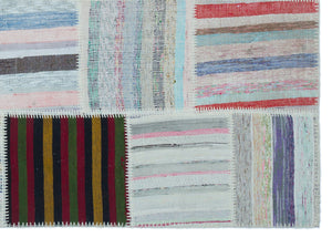 Striped Over Dyed Kilim Patchwork Unique Rug 5'3'' x 7'4'' ft 160 x 223 cm