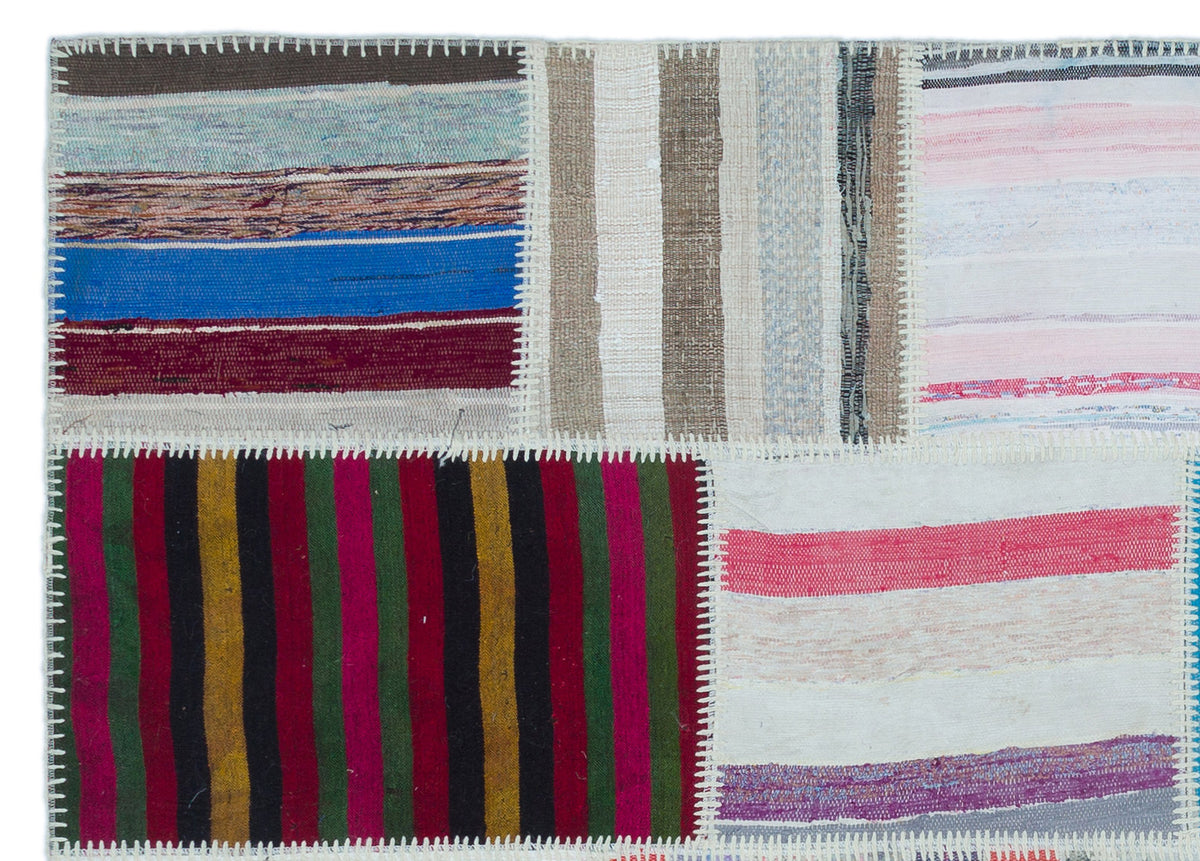 Striped Over Dyed Kilim Patchwork Unique Rug 5&#39;3&#39;&#39; x 7&#39;4&#39;&#39; ft 160 x 223 cm