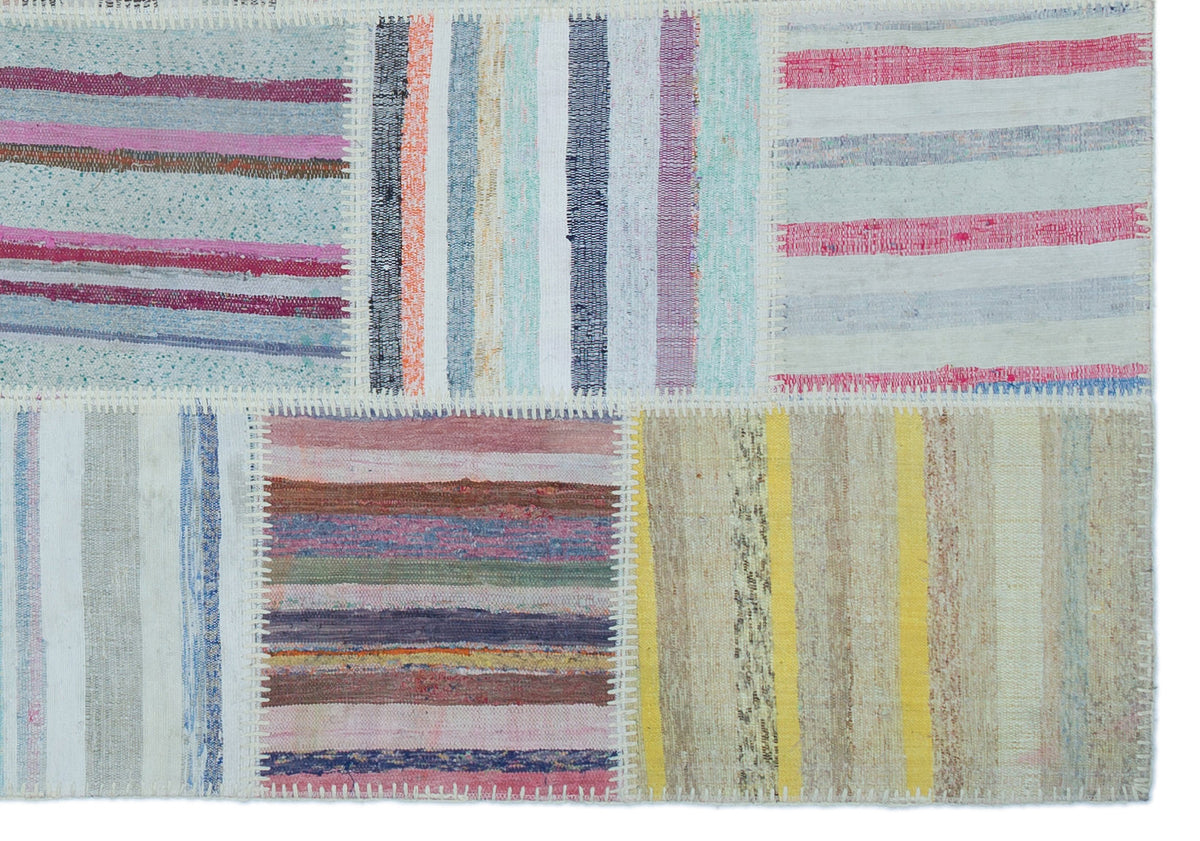 Striped Over Dyed Kilim Patchwork Unique Rug 5&#39;3&#39;&#39; x 7&#39;7&#39;&#39; ft 160 x 230 cm