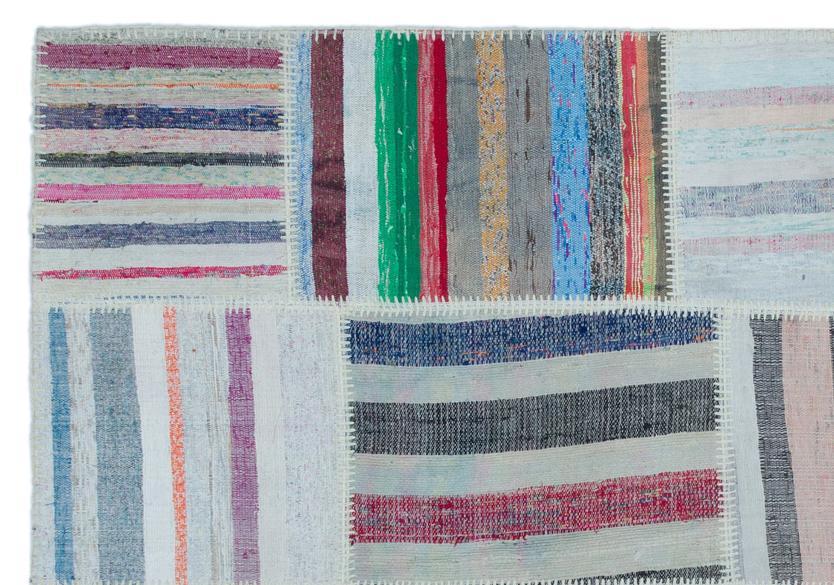 Striped Over Dyed Kilim Patchwork Unique Rug 5&#39;3&#39;&#39; x 7&#39;7&#39;&#39; ft 160 x 230 cm