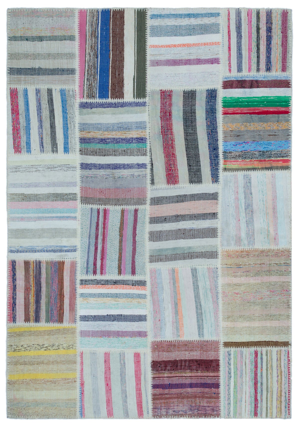Striped Over Dyed Kilim Patchwork Unique Rug 5&#39;3&#39;&#39; x 7&#39;7&#39;&#39; ft 160 x 230 cm
