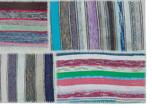 Striped Over Dyed Kilim Patchwork Unique Rug 5'3'' x 7'5'' ft 160 x 225 cm