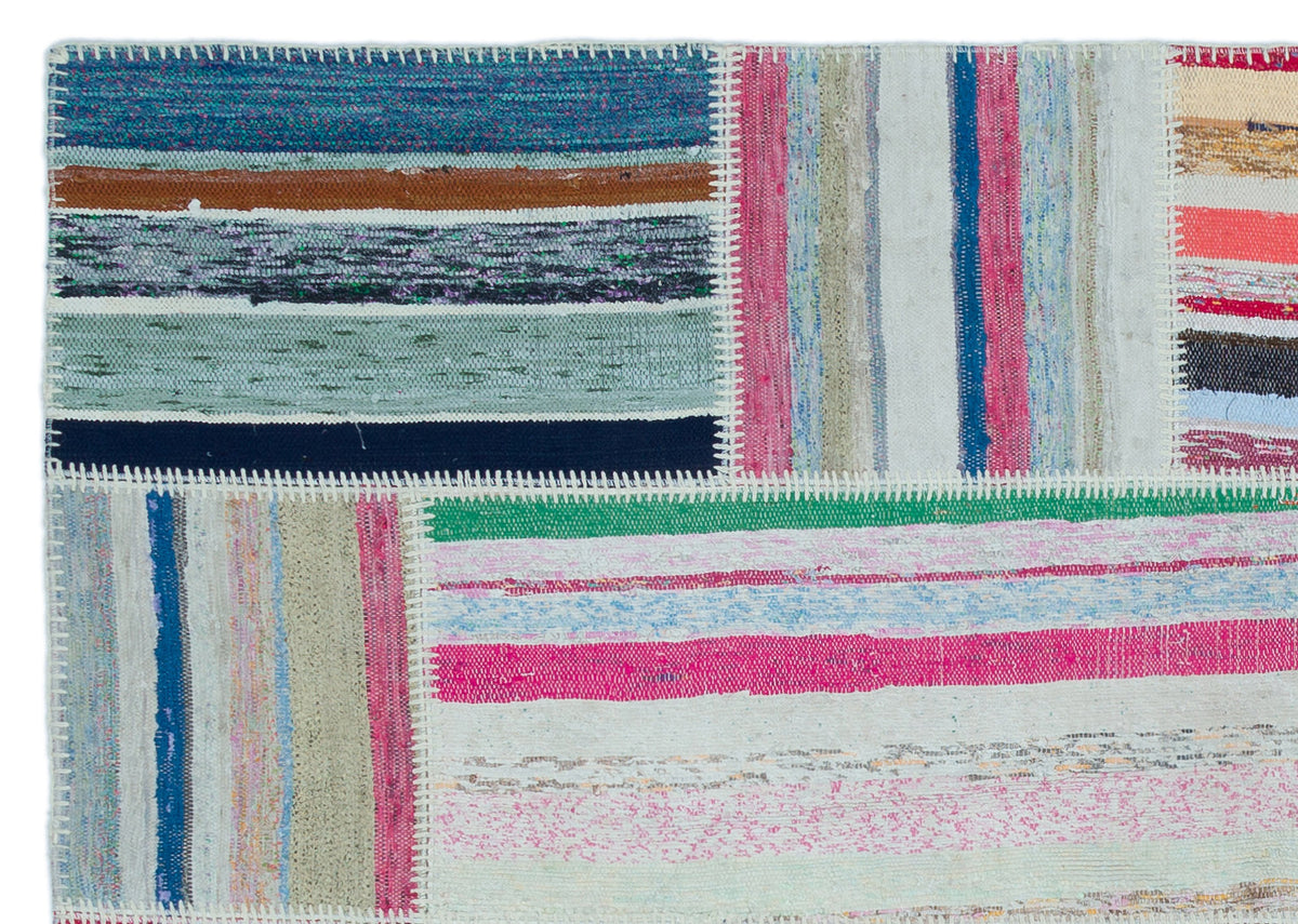 Striped Over Dyed Kilim Patchwork Unique Rug 5&#39;3&#39;&#39; x 7&#39;5&#39;&#39; ft 160 x 225 cm