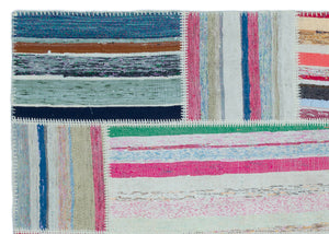 Striped Over Dyed Kilim Patchwork Unique Rug 5'3'' x 7'5'' ft 160 x 225 cm