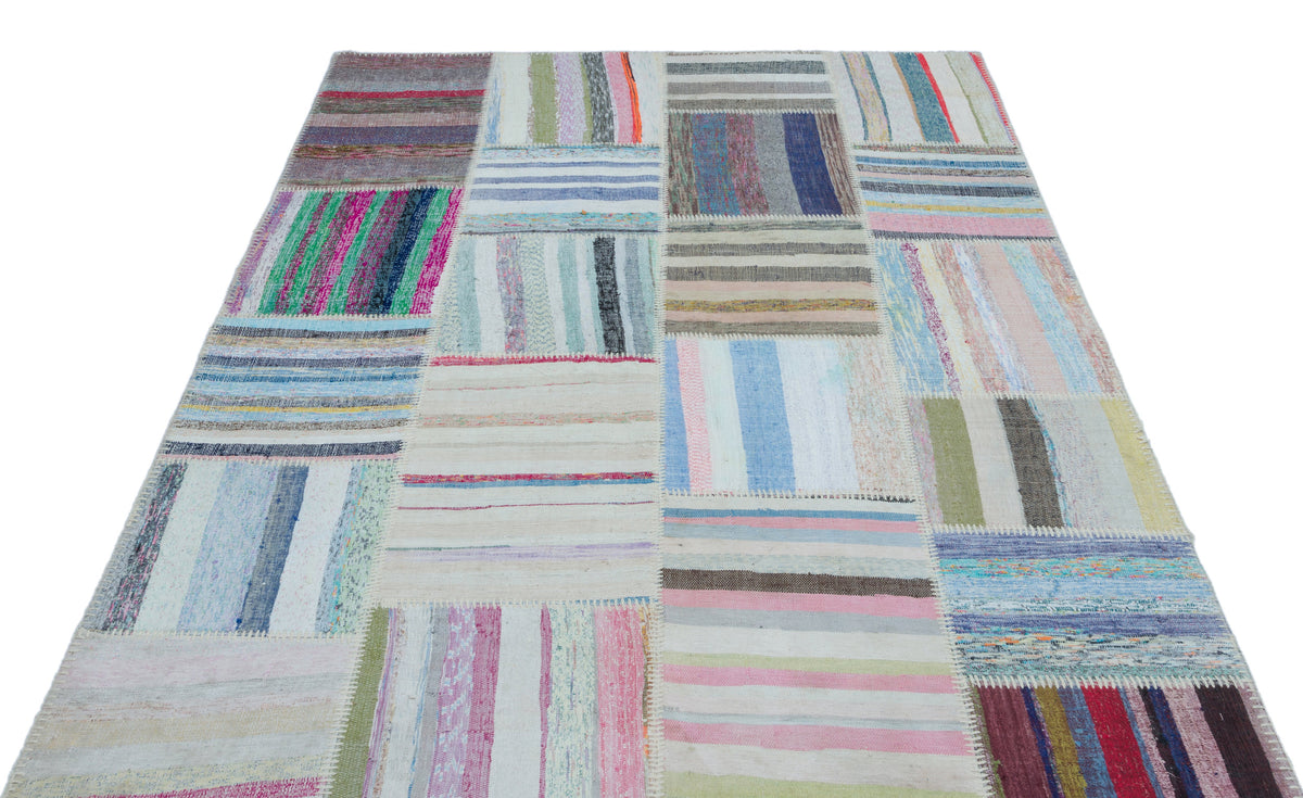 Striped Over Dyed Kilim Patchwork Unique Rug 5&#39;3&#39;&#39; x 7&#39;7&#39;&#39; ft 160 x 230 cm