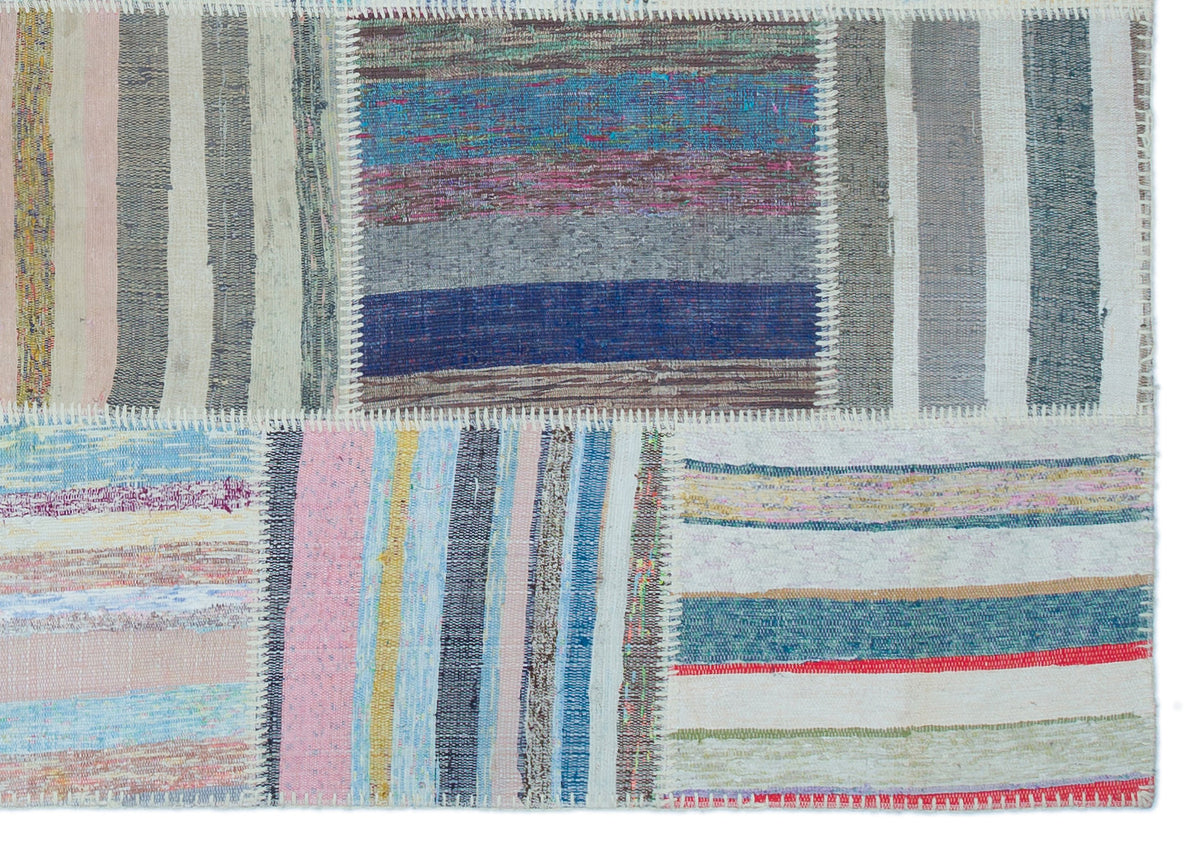 Striped Over Dyed Kilim Patchwork Unique Rug 5&#39;3&#39;&#39; x 7&#39;7&#39;&#39; ft 160 x 230 cm