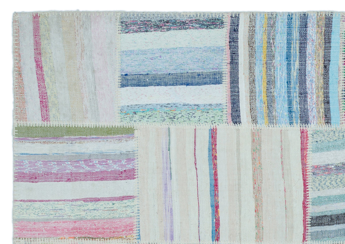 Striped Over Dyed Kilim Patchwork Unique Rug 5&#39;3&#39;&#39; x 7&#39;7&#39;&#39; ft 160 x 230 cm