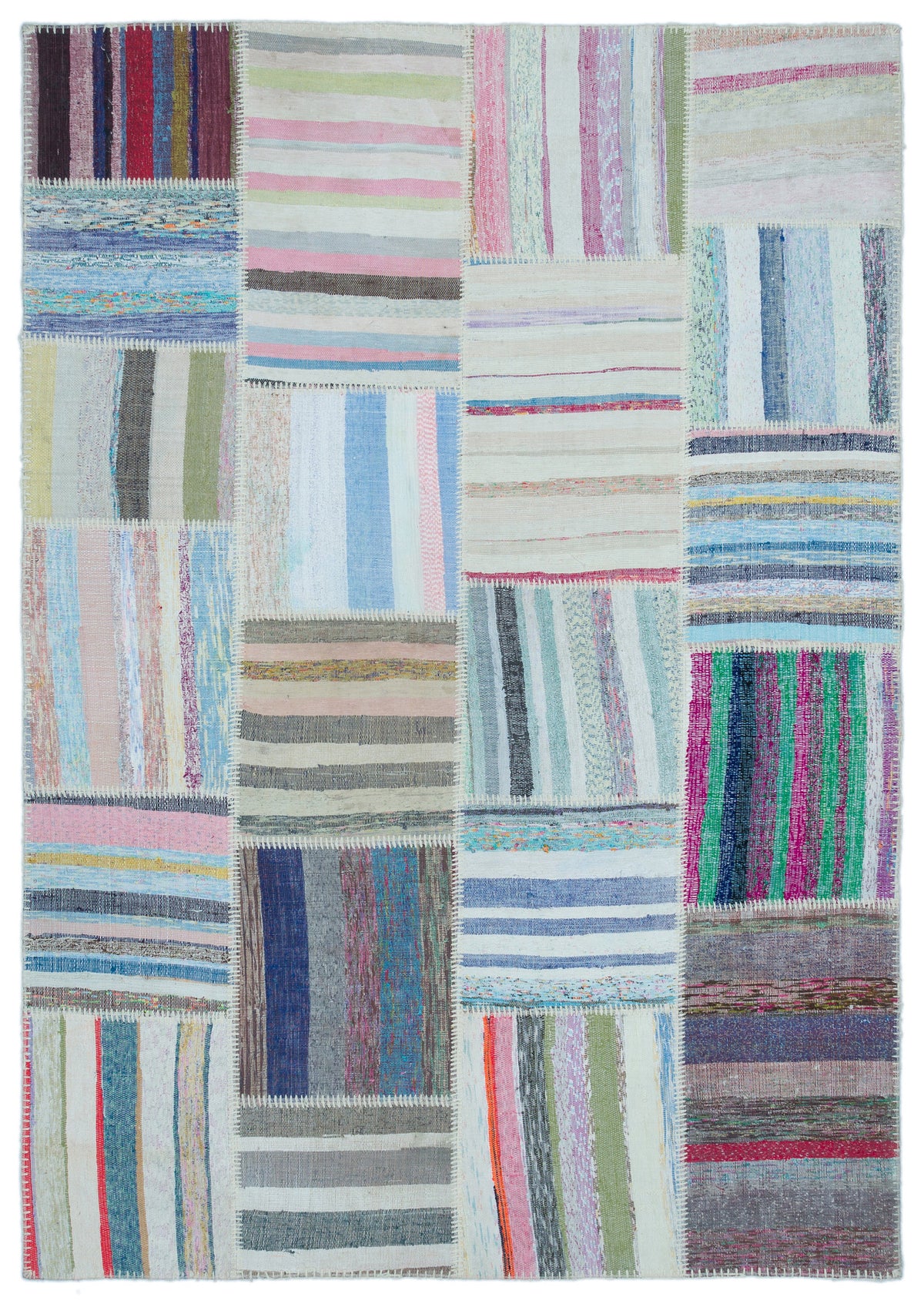 Striped Over Dyed Kilim Patchwork Unique Rug 5&#39;3&#39;&#39; x 7&#39;7&#39;&#39; ft 160 x 230 cm