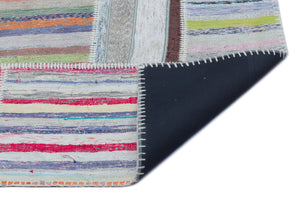 Striped Over Dyed Kilim Patchwork Unique Rug 5'3'' x 7'5'' ft 160 x 227 cm