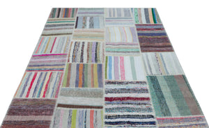 Striped Over Dyed Kilim Patchwork Unique Rug 5'3'' x 7'5'' ft 160 x 227 cm