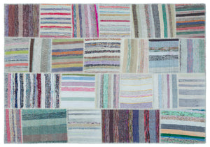 Striped Over Dyed Kilim Patchwork Unique Rug 5'3'' x 7'5'' ft 160 x 227 cm