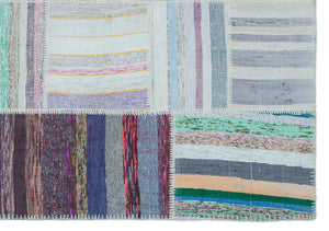 Striped Over Dyed Kilim Patchwork Unique Rug 5'3'' x 7'5'' ft 160 x 227 cm