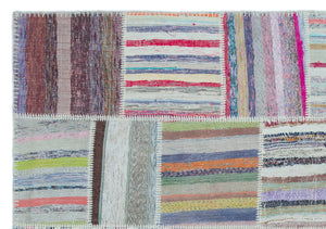 Striped Over Dyed Kilim Patchwork Unique Rug 5'3'' x 7'5'' ft 160 x 227 cm