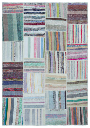 Striped Over Dyed Kilim Patchwork Unique Rug 5'3'' x 7'5'' ft 160 x 227 cm