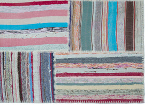 Striped Over Dyed Kilim Patchwork Unique Rug 5'3'' x 7'5'' ft 160 x 225 cm