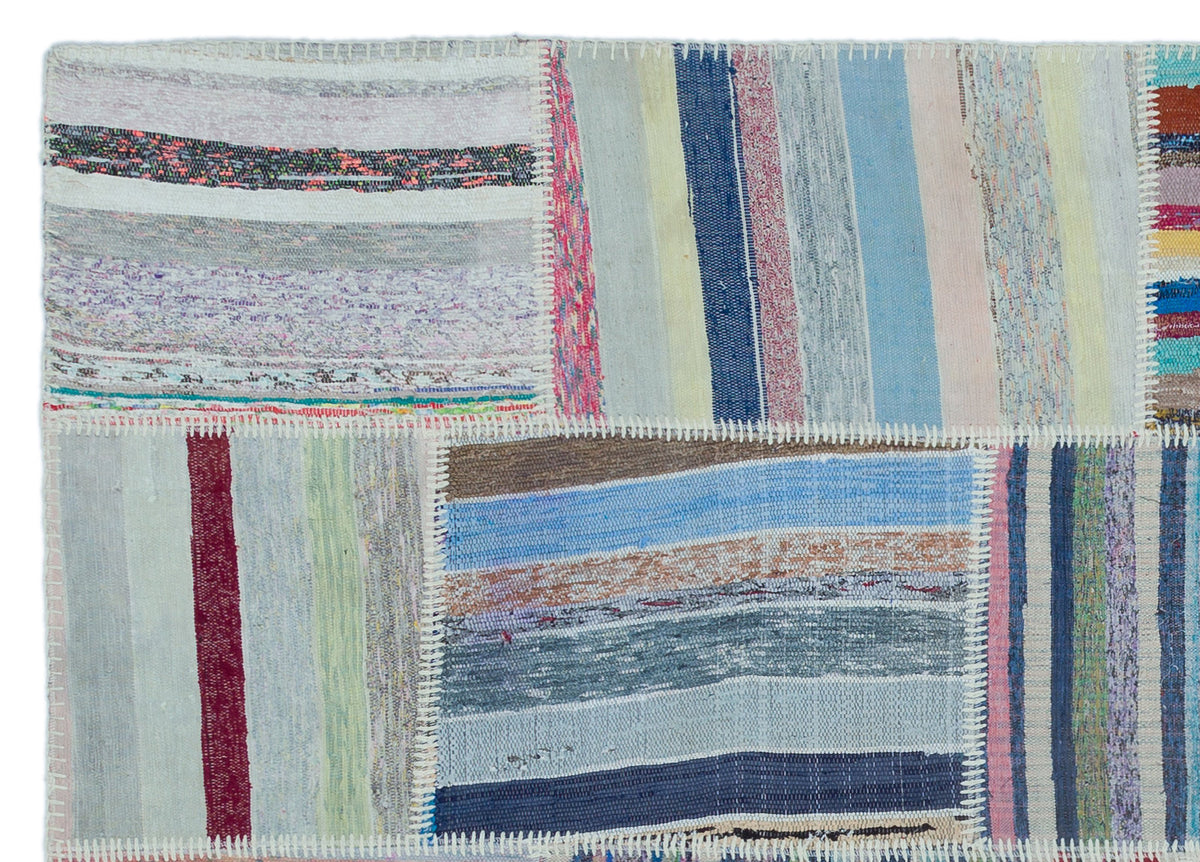 Striped Over Dyed Kilim Patchwork Unique Rug 5&#39;3&#39;&#39; x 7&#39;5&#39;&#39; ft 160 x 225 cm