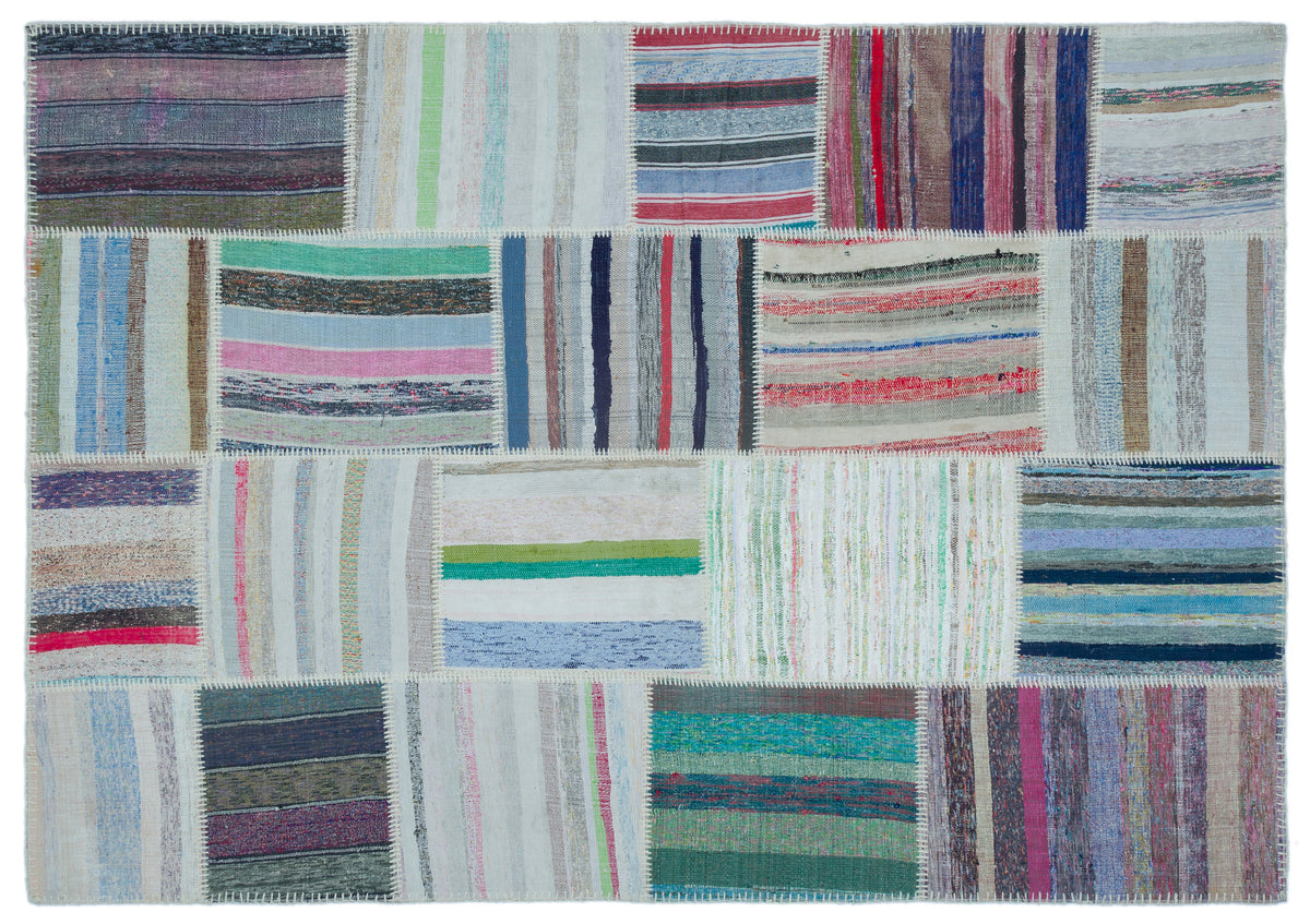 Striped Over Dyed Kilim Patchwork Unique Rug 5&#39;3&#39;&#39; x 7&#39;6&#39;&#39; ft 160 x 228 cm