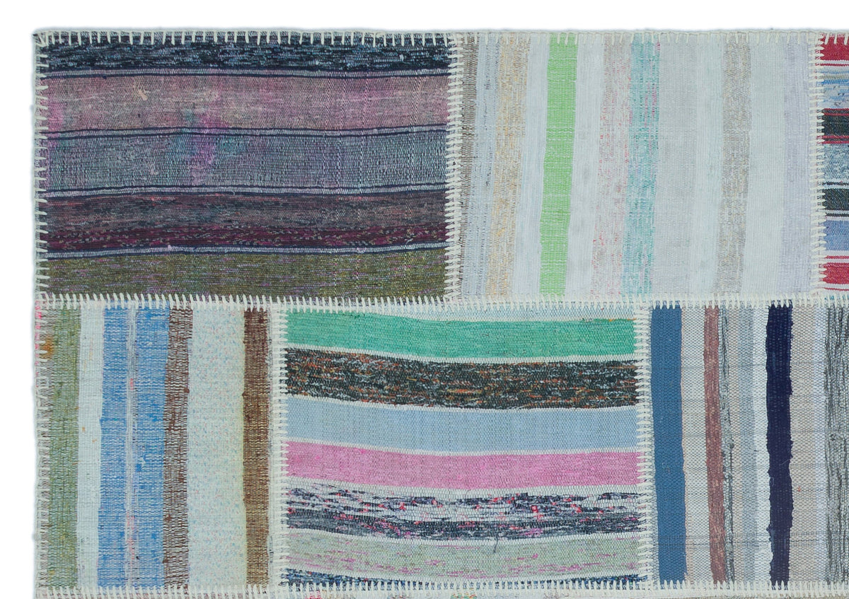 Striped Over Dyed Kilim Patchwork Unique Rug 5&#39;3&#39;&#39; x 7&#39;6&#39;&#39; ft 160 x 228 cm