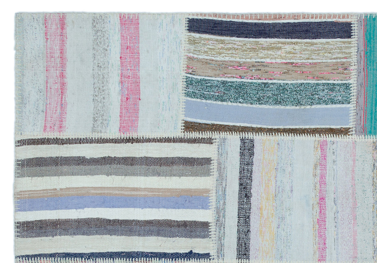 Striped Over Dyed Kilim Patchwork Unique Rug 5&#39;3&#39;&#39; x 7&#39;7&#39;&#39; ft 160 x 230 cm