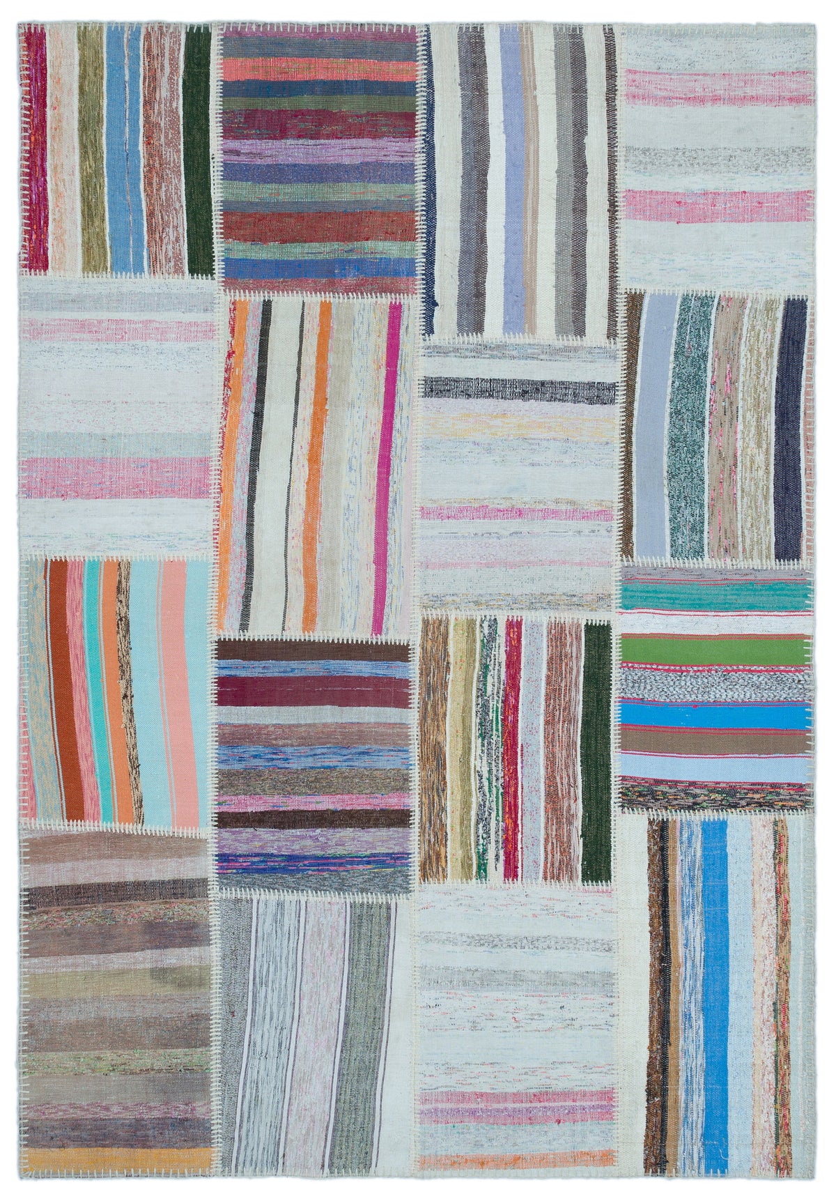 Striped Over Dyed Kilim Patchwork Unique Rug 5&#39;3&#39;&#39; x 7&#39;7&#39;&#39; ft 160 x 230 cm