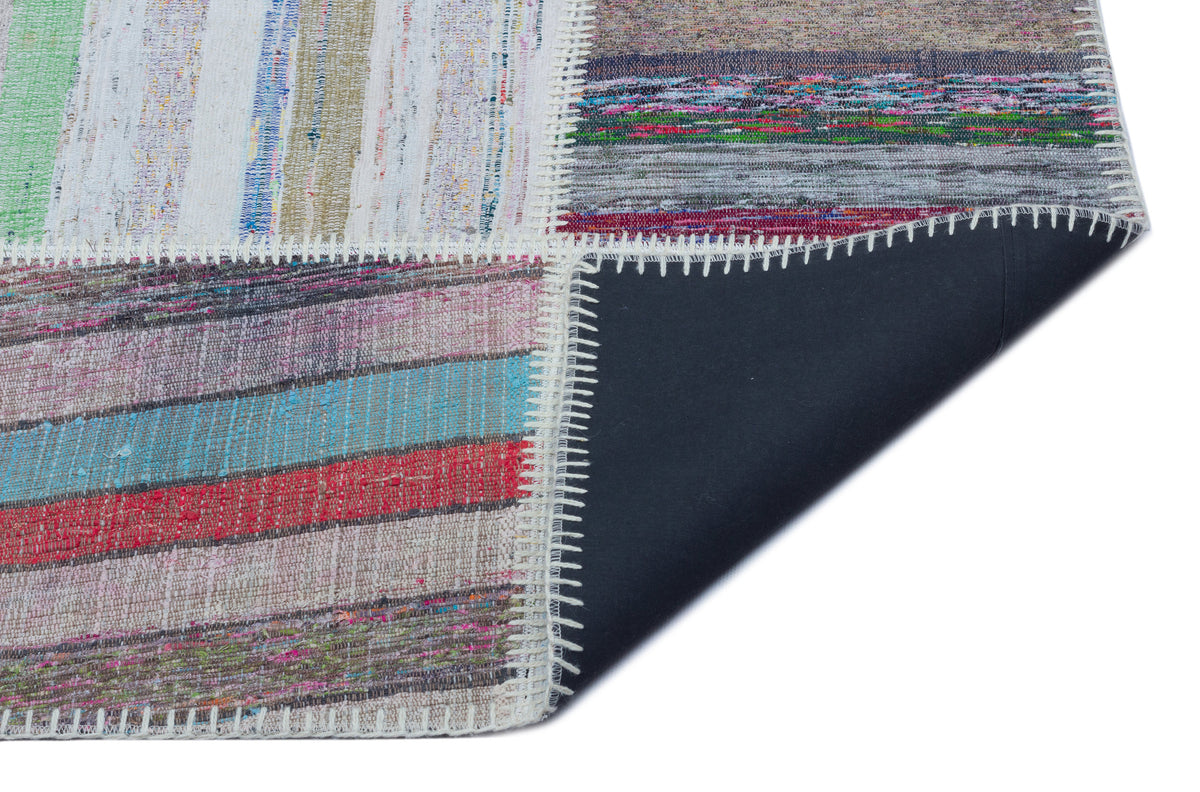 Striped Over Dyed Kilim Patchwork Unique Rug 5&#39;3&#39;&#39; x 7&#39;6&#39;&#39; ft 160 x 228 cm