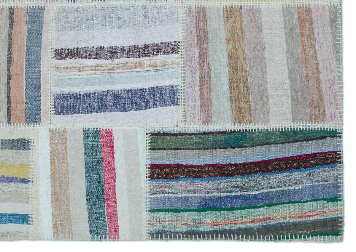 Striped Over Dyed Kilim Patchwork Unique Rug 5&#39;3&#39;&#39; x 7&#39;6&#39;&#39; ft 160 x 228 cm