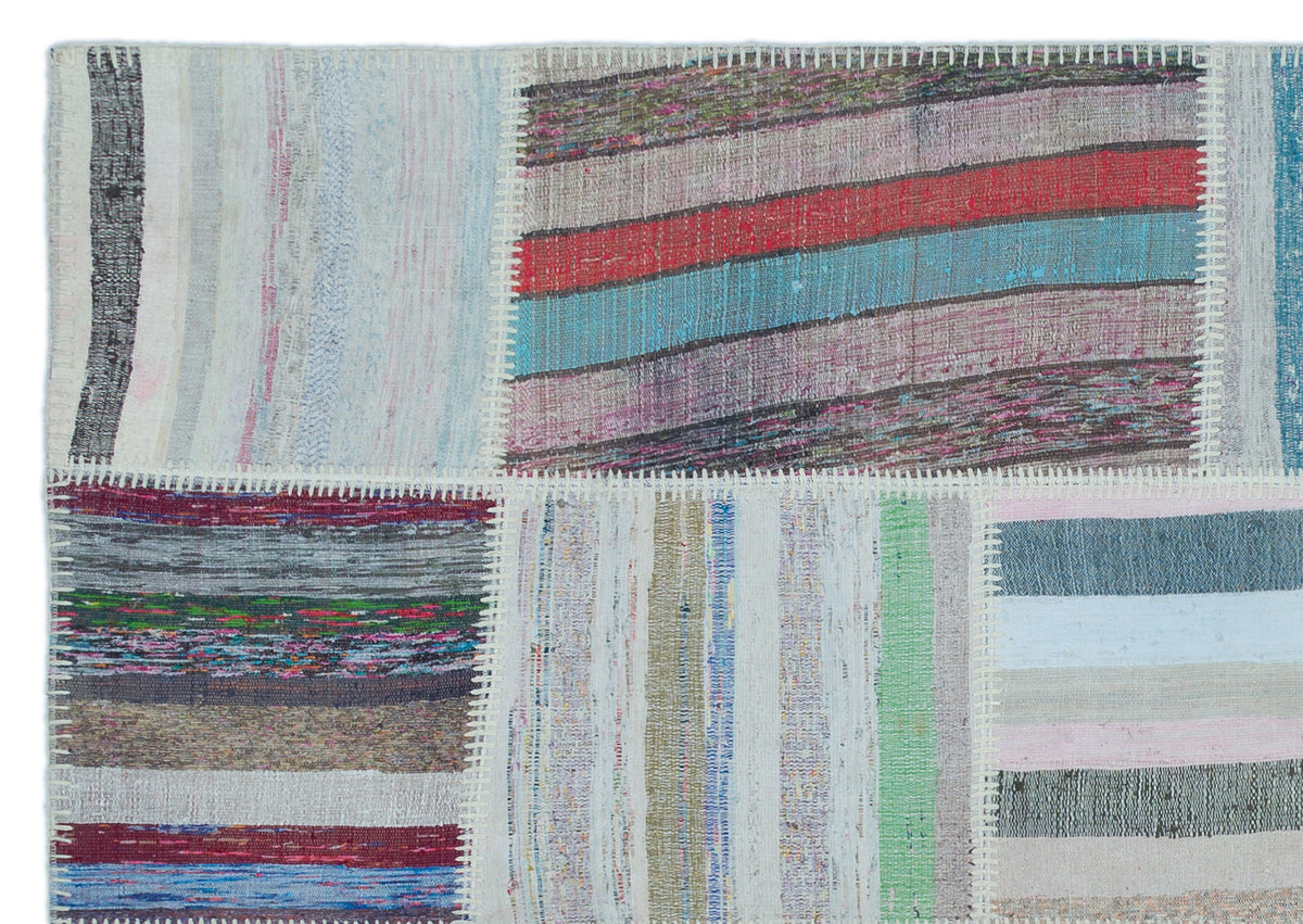 Striped Over Dyed Kilim Patchwork Unique Rug 5&#39;3&#39;&#39; x 7&#39;6&#39;&#39; ft 160 x 228 cm