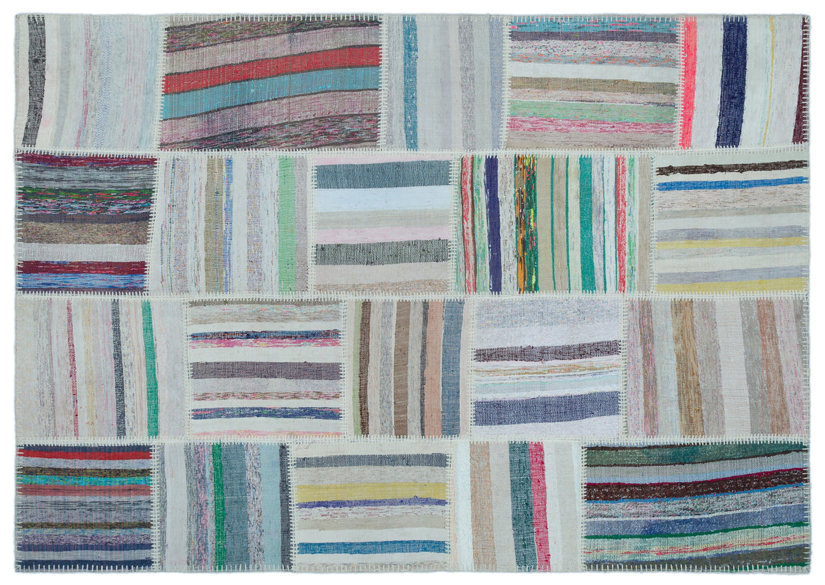 Striped Over Dyed Kilim Patchwork Unique Rug 5&#39;3&#39;&#39; x 7&#39;6&#39;&#39; ft 160 x 228 cm
