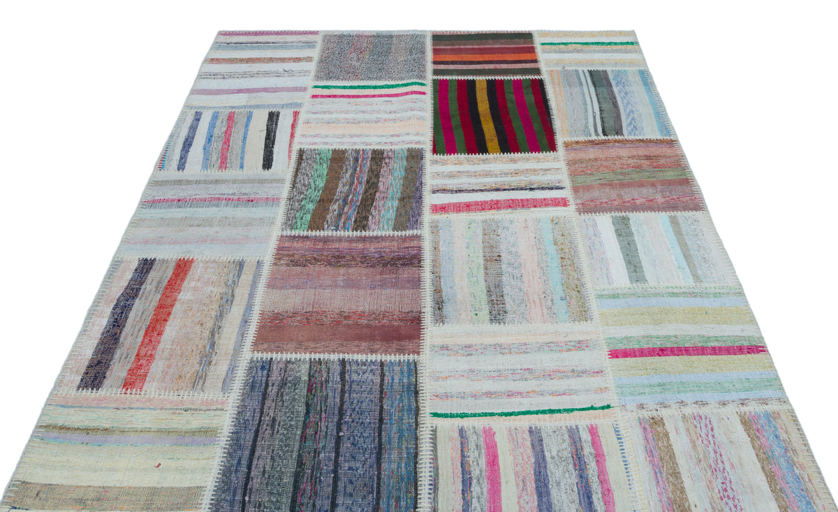 Striped Over Dyed Kilim Patchwork Unique Rug 5&#39;3&#39;&#39; x 7&#39;5&#39;&#39; ft 160 x 226 cm