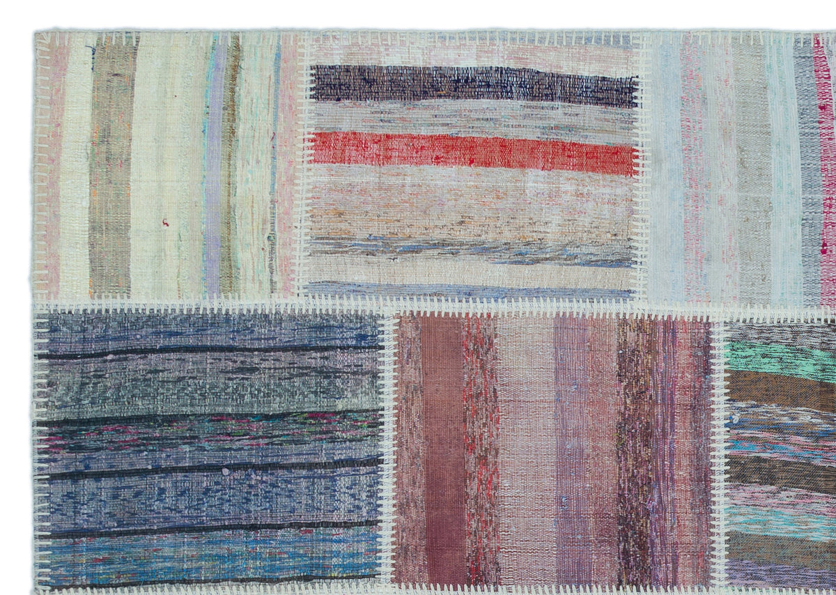 Striped Over Dyed Kilim Patchwork Unique Rug 5&#39;3&#39;&#39; x 7&#39;5&#39;&#39; ft 160 x 226 cm