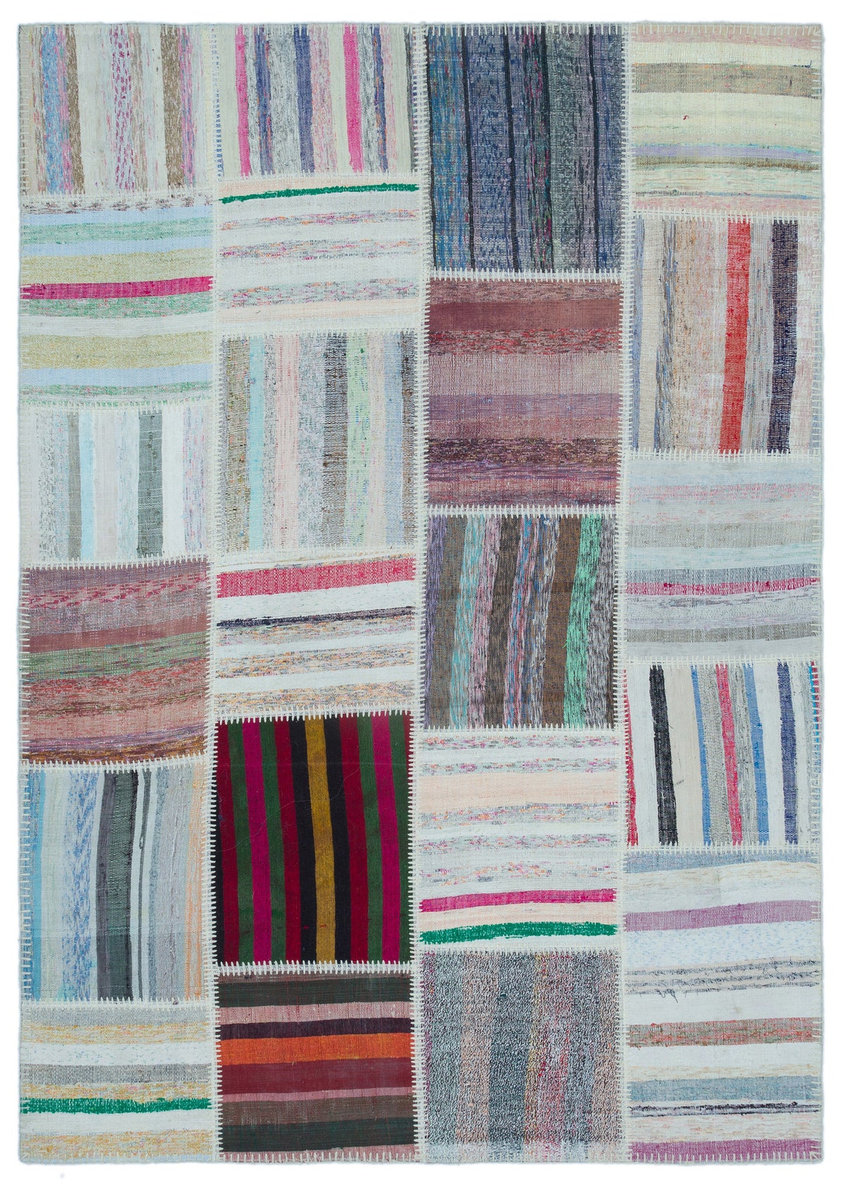 Striped Over Dyed Kilim Patchwork Unique Rug 5&#39;3&#39;&#39; x 7&#39;5&#39;&#39; ft 160 x 226 cm
