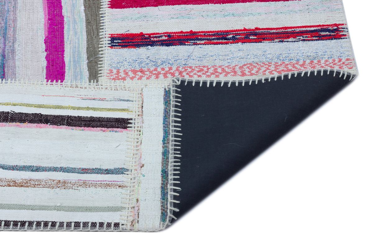 Striped Over Dyed Kilim Patchwork Unique Rug 5&#39;3&#39;&#39; x 7&#39;5&#39;&#39; ft 160 x 225 cm