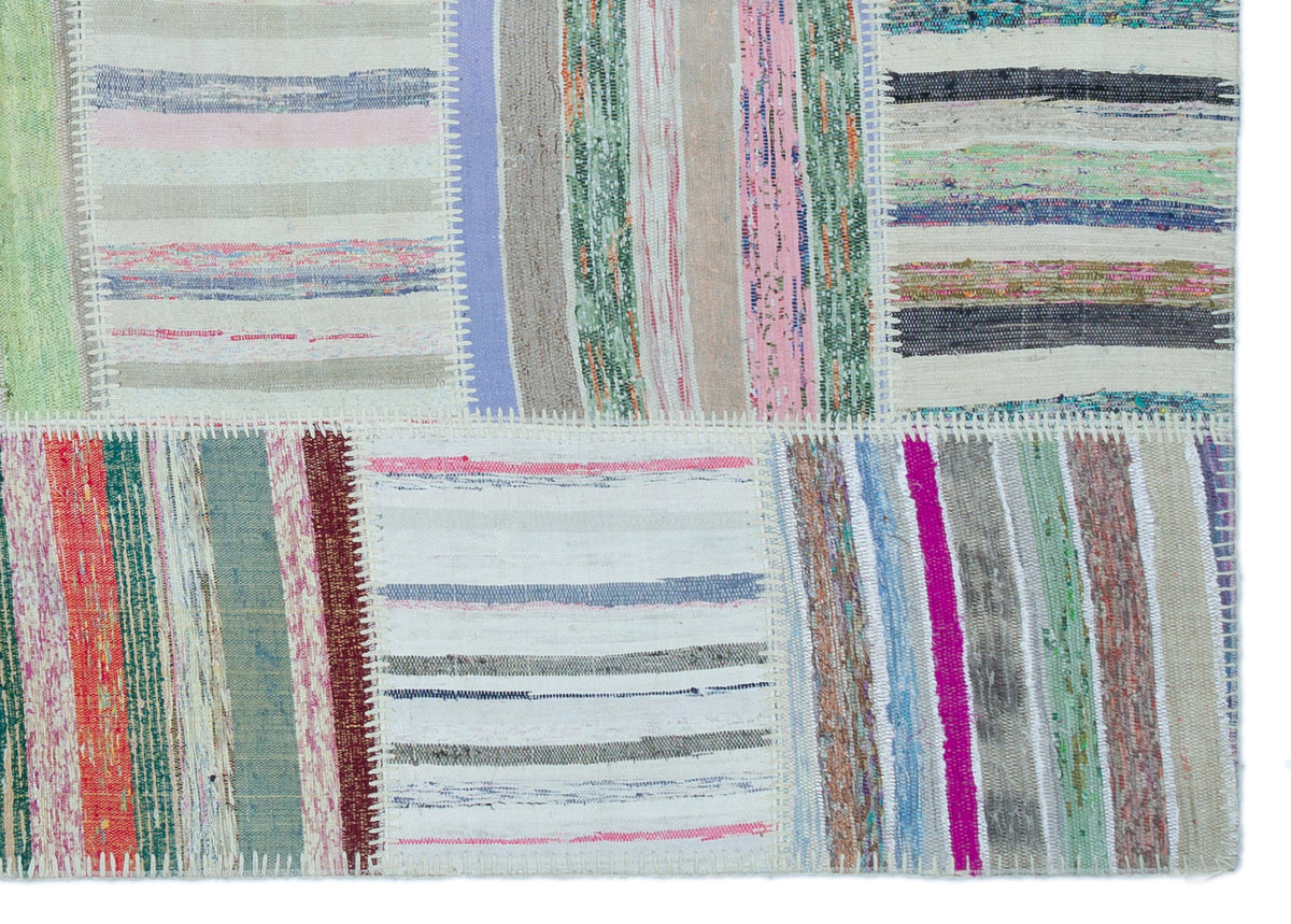 Striped Over Dyed Kilim Patchwork Unique Rug 5&#39;3&#39;&#39; x 7&#39;5&#39;&#39; ft 160 x 225 cm