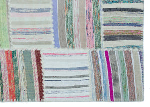 Striped Over Dyed Kilim Patchwork Unique Rug 5'3'' x 7'5'' ft 160 x 225 cm