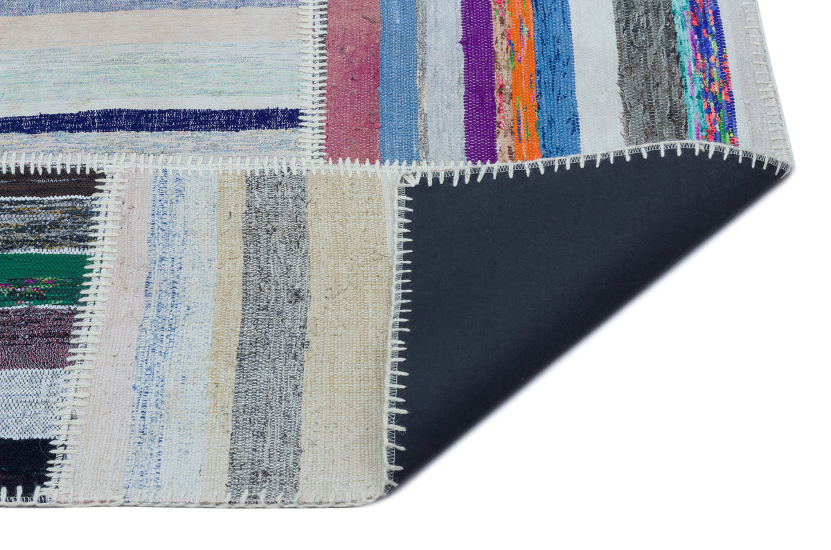 Striped Over Dyed Kilim Patchwork Unique Rug 5&#39;3&#39;&#39; x 7&#39;4&#39;&#39; ft 160 x 223 cm