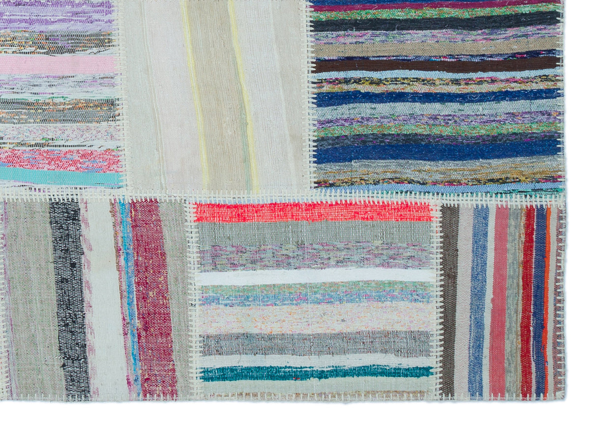 Striped Over Dyed Kilim Patchwork Unique Rug 5&#39;3&#39;&#39; x 7&#39;4&#39;&#39; ft 160 x 223 cm