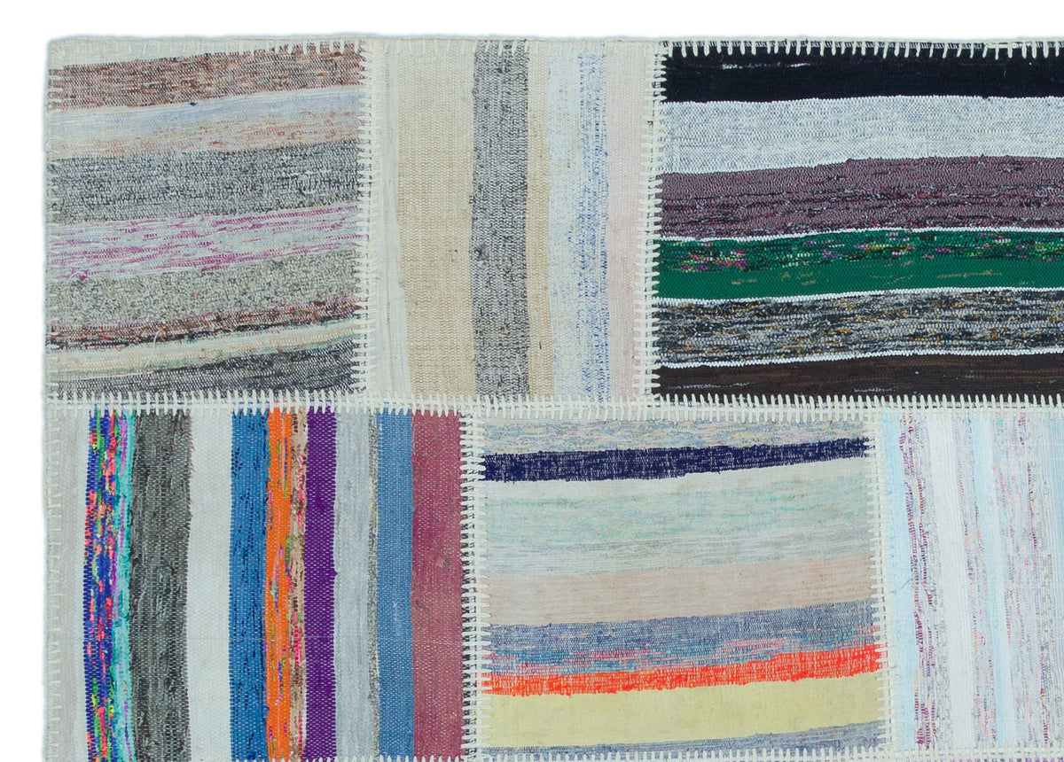 Striped Over Dyed Kilim Patchwork Unique Rug 5&#39;3&#39;&#39; x 7&#39;4&#39;&#39; ft 160 x 223 cm