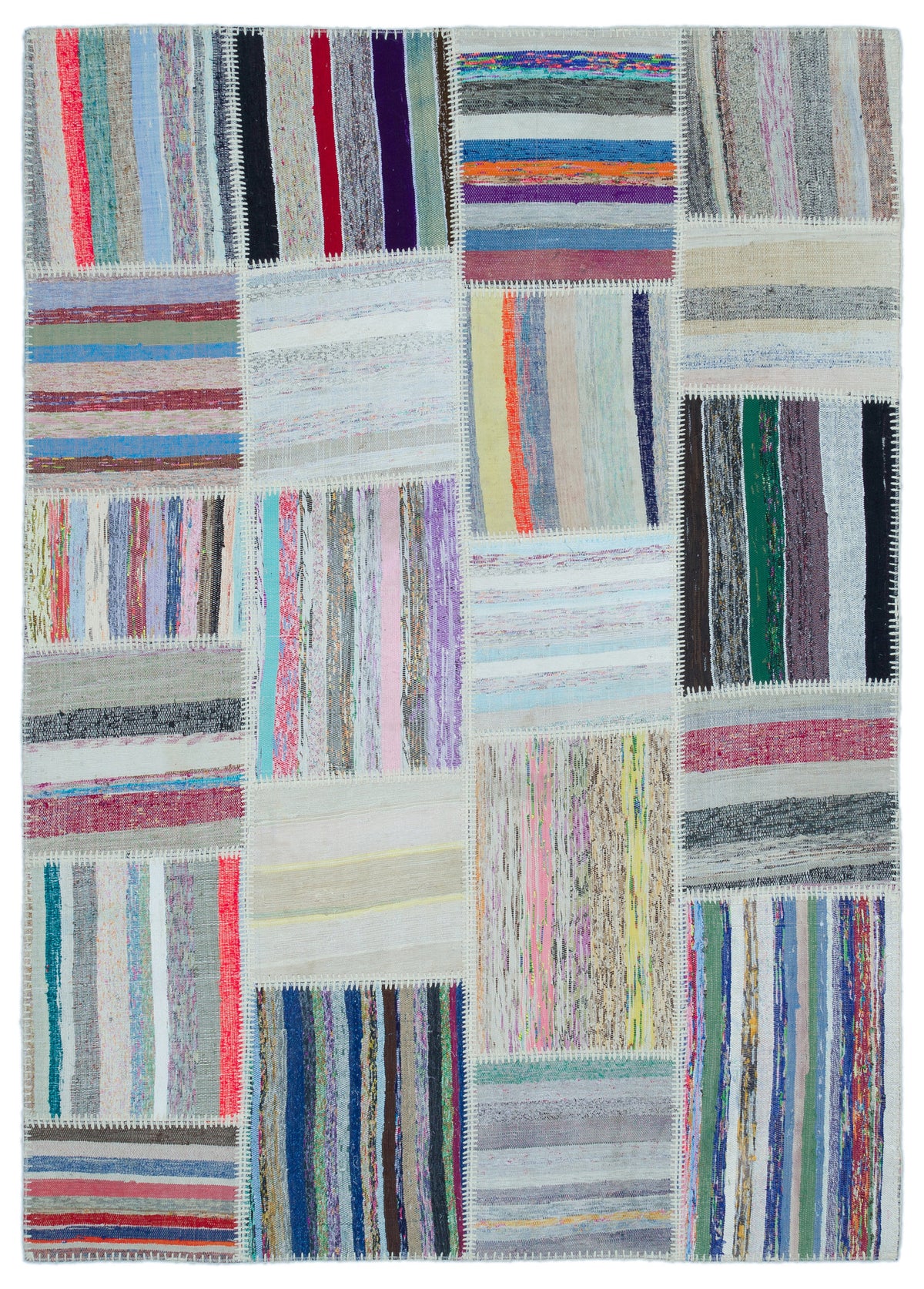 Striped Over Dyed Kilim Patchwork Unique Rug 5&#39;3&#39;&#39; x 7&#39;4&#39;&#39; ft 160 x 223 cm